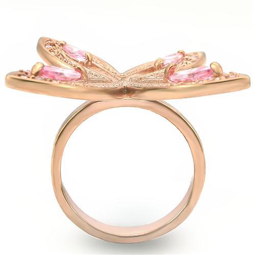 0W381 Rose Gold Brass Ring featuring AAA Grade CZ in rose color, showcasing its elegant design and sparkling center stone.
