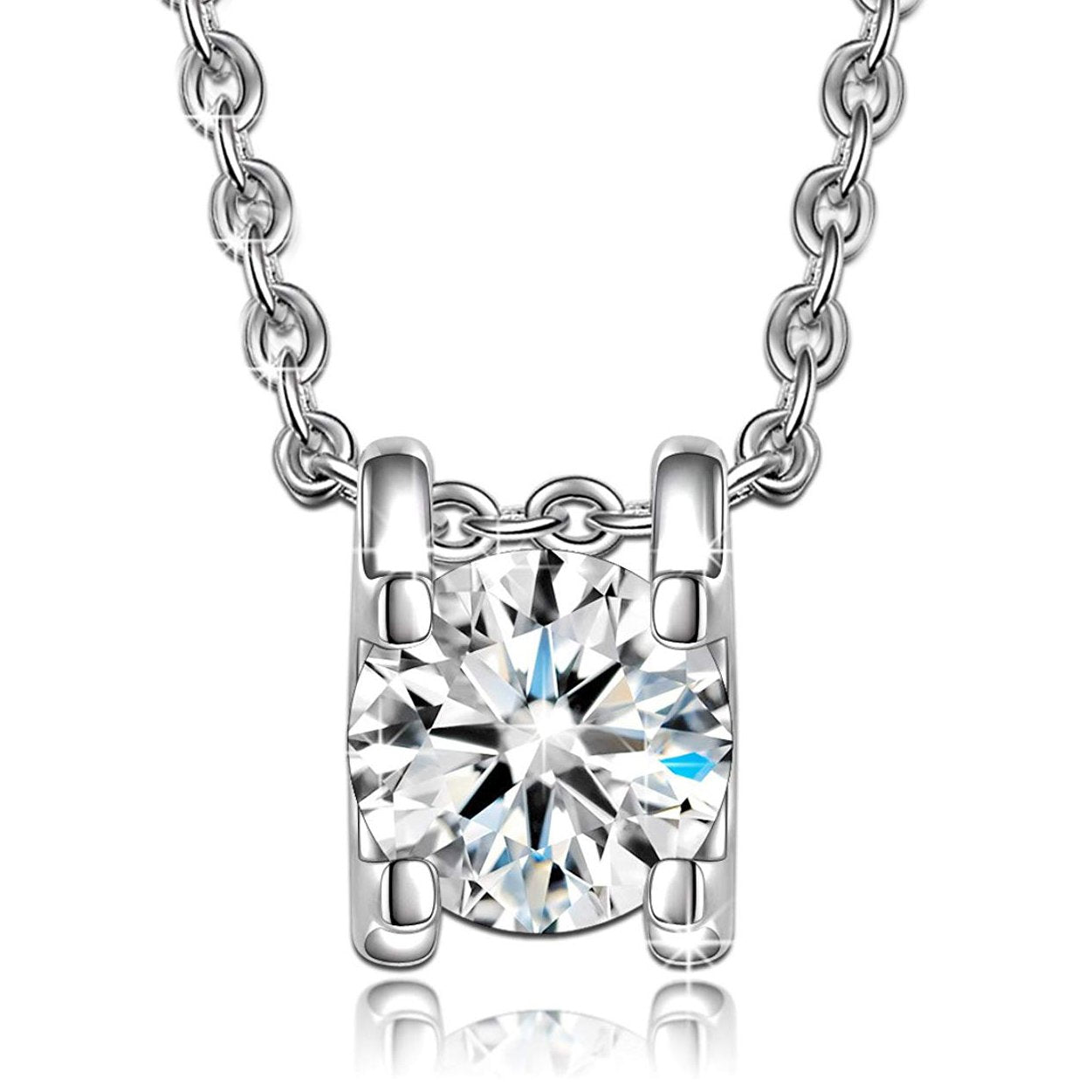 Elegant 1.00 Ct Diamond Created Necklace in 18K white gold plating, featuring Austrian crystals and a lobster clasp closure.