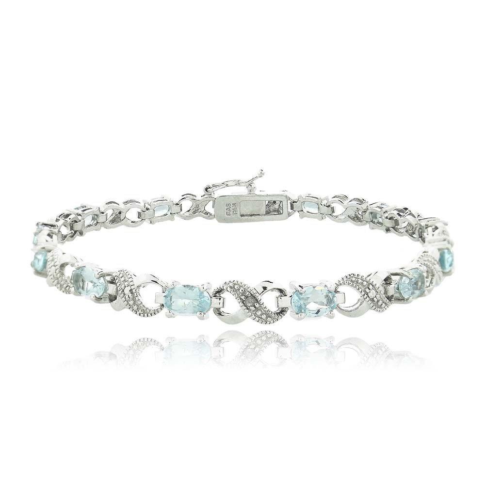 10.00 CT Genuine Blue Topaz Infinity Bracelet in 18K white gold plating, featuring a lobster clasp and elegant design.