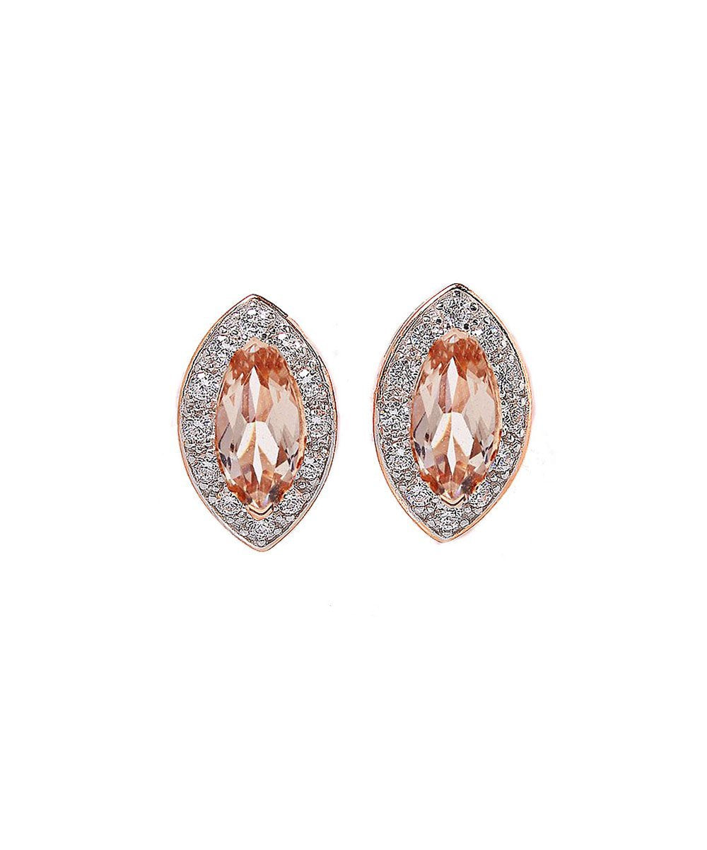 Elegant 1.00 CT Morganite Marquise Cut Stud Earrings in 18K Rose Gold Plated, featuring sparkling Austrian crystals.