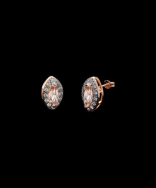 Elegant 1.00 CT Morganite Marquise Cut Stud Earrings in 18K Rose Gold Plated, featuring sparkling Austrian crystals.