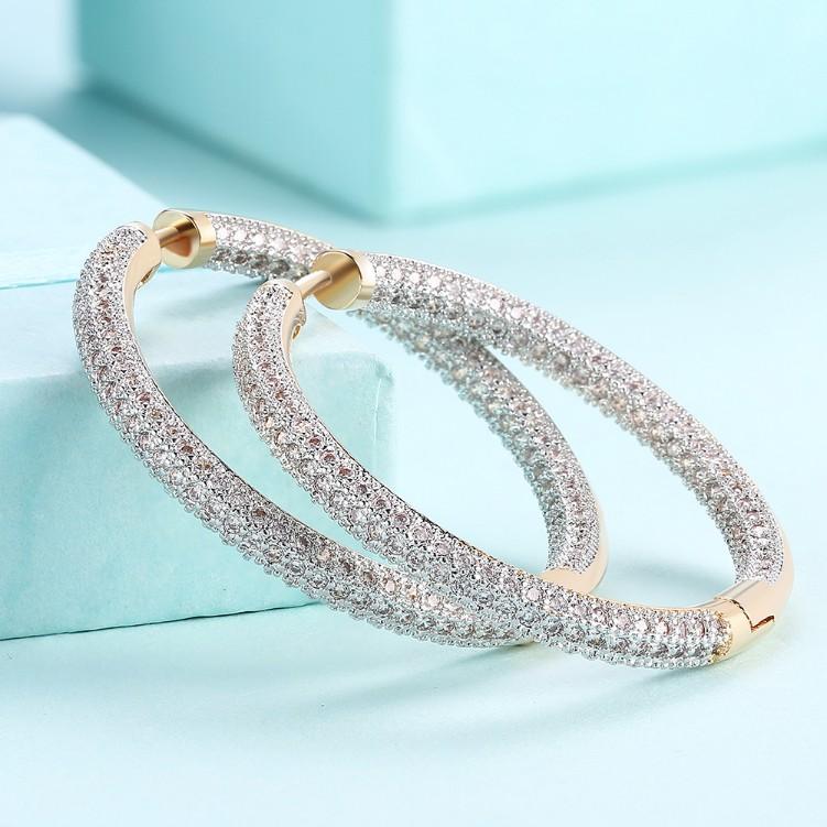 10.00 Cttw Austrian Elements Micro Pave' Hoop Earrings in 18K gold, featuring sparkling Austrian crystals.