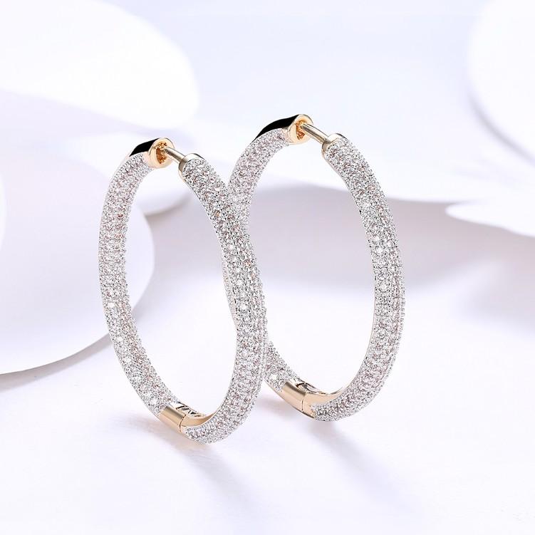 10.00 Cttw Austrian Elements Micro Pave' Hoop Earrings in 18K gold, featuring sparkling Austrian crystals.