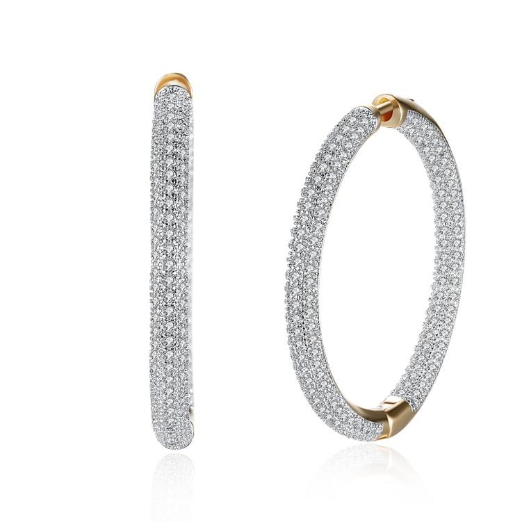 10.00 Cttw Austrian Elements Micro Pave' Hoop Earrings in 18K gold, featuring sparkling Austrian crystals.