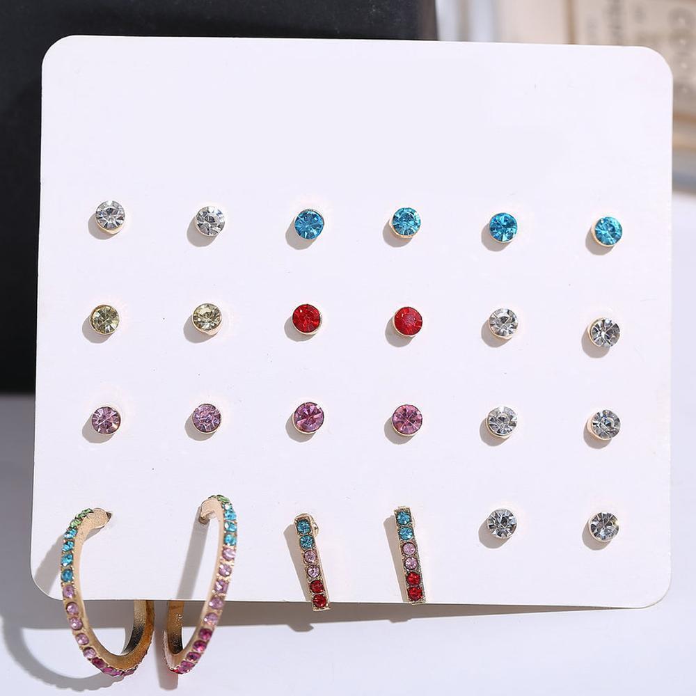 A 12 Piece Rainbow Jewelry Set featuring Austrian Crystals, elegantly plated in 18K white gold, showcasing vibrant colors and exquisite craftsmanship.