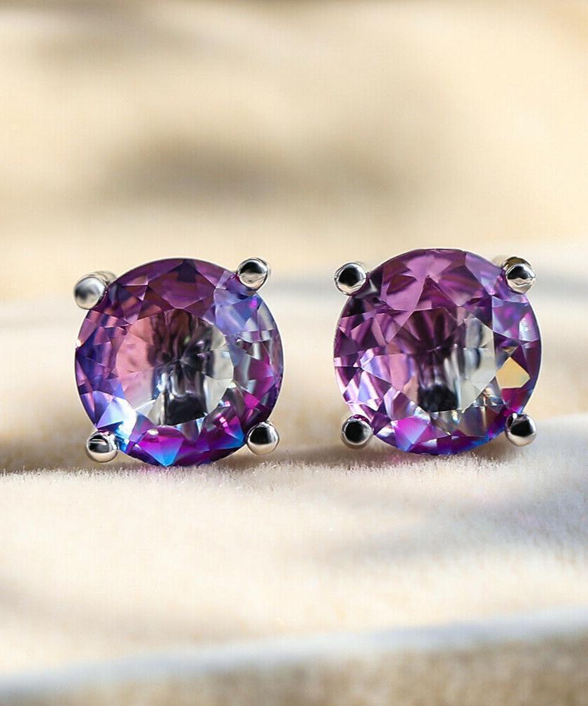 1.25ct Round Cut Purple & Pink Stud Earrings featuring bi-color design, crafted in Italy, showcasing elegance and durability.