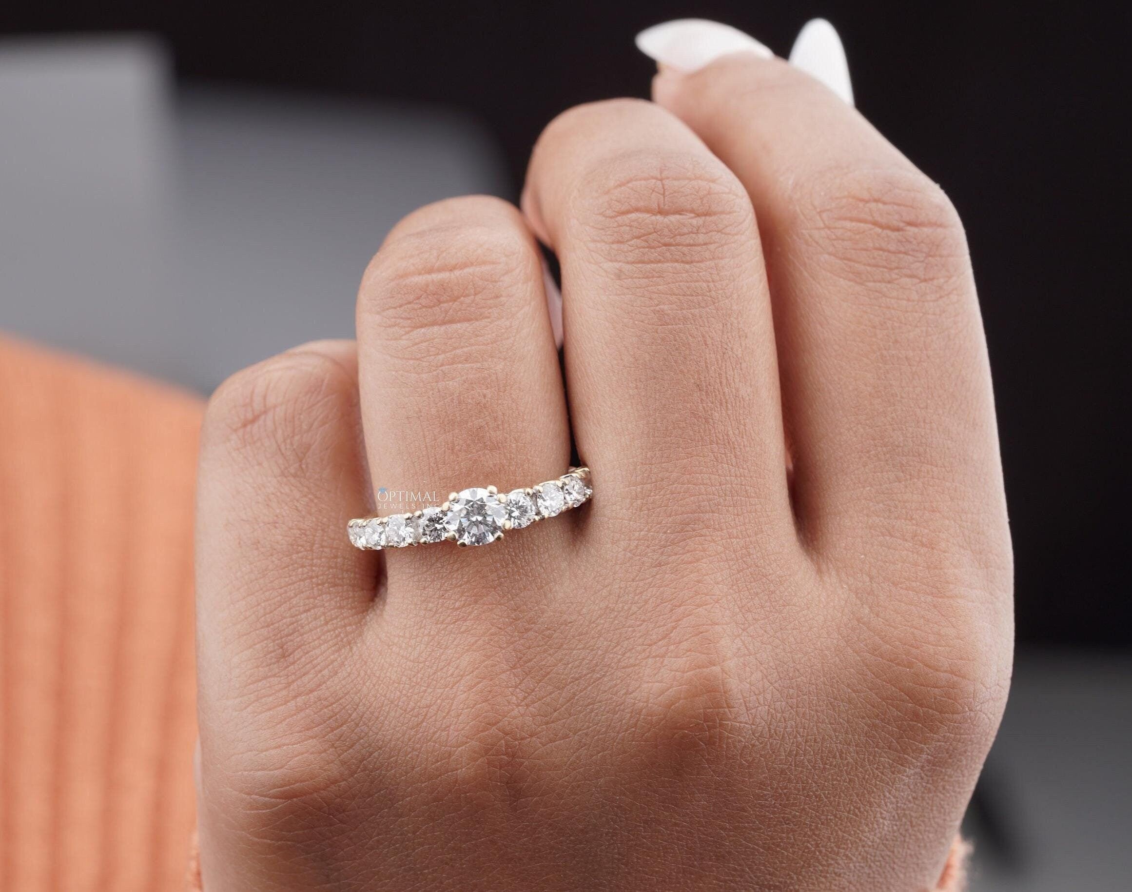 1.35 Ct Round Cut Lab Grown Diamond Ring in 14k Solid White Gold, showcasing a brilliant center stone and elegant design.