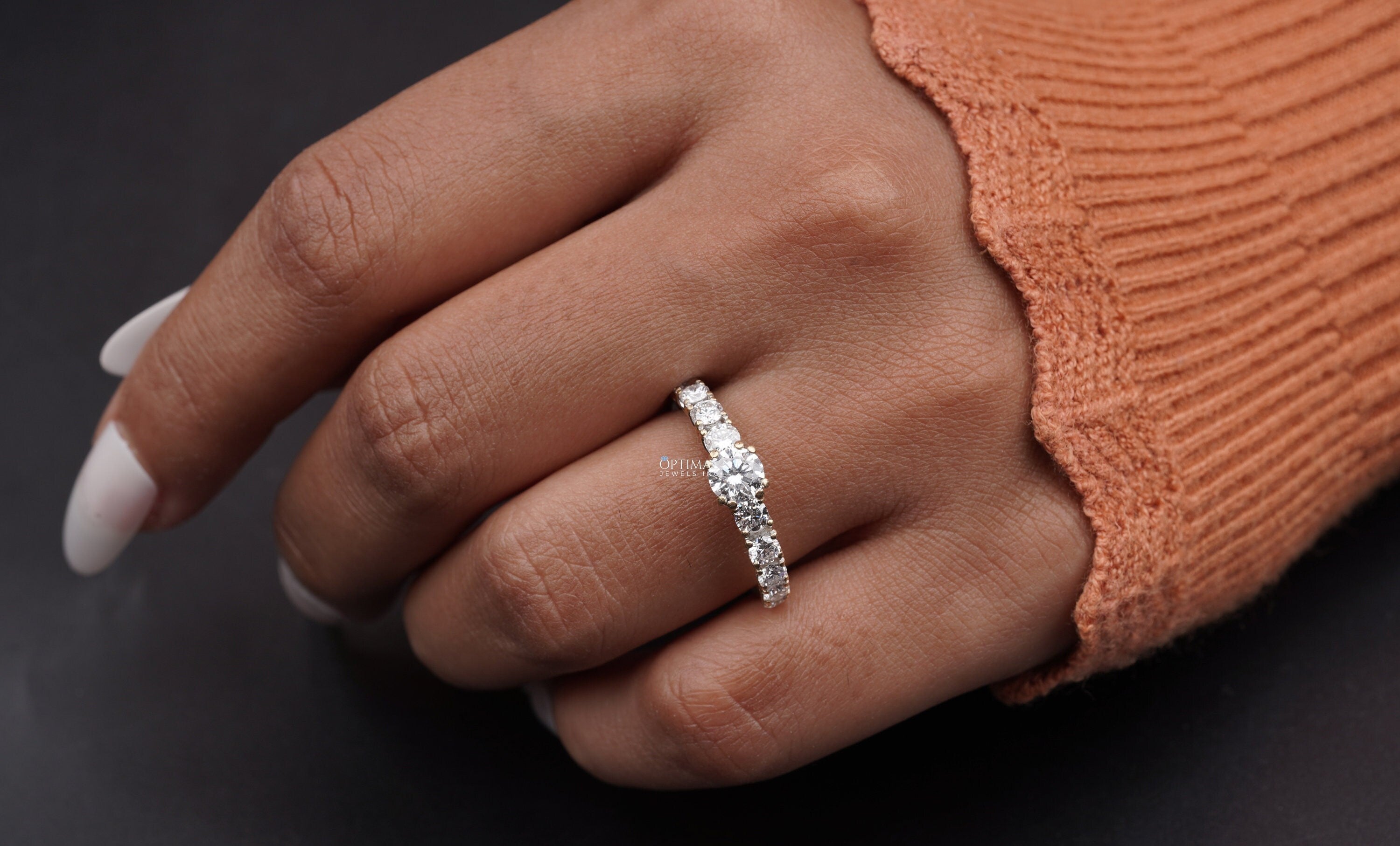 1.35 Ct Round Cut Lab Grown Diamond Ring in 14k Solid White Gold, showcasing a brilliant center stone and elegant design.