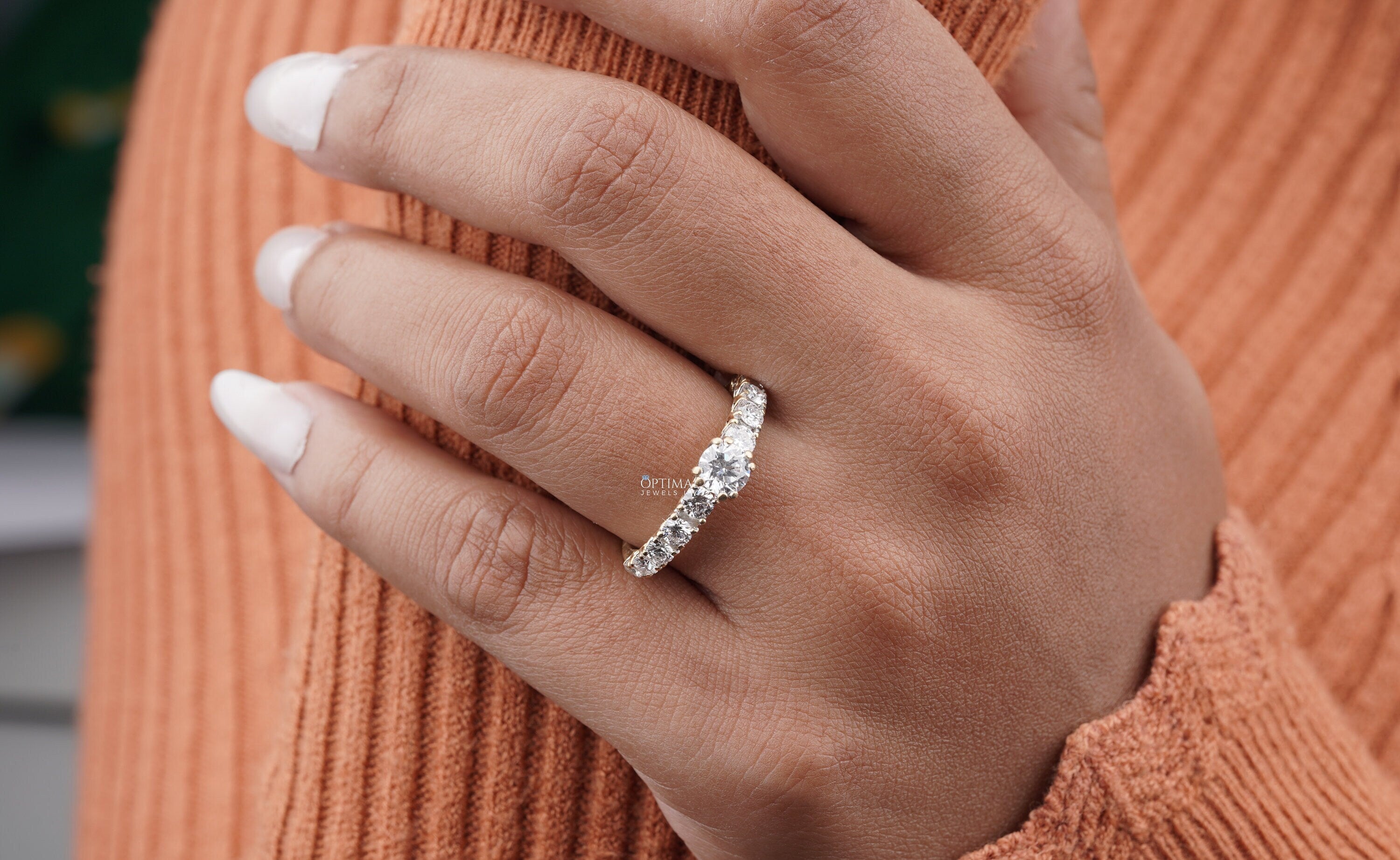 1.35 Ct Round Cut Lab Grown Diamond Ring in 14k Solid White Gold, showcasing a brilliant center stone and elegant design.