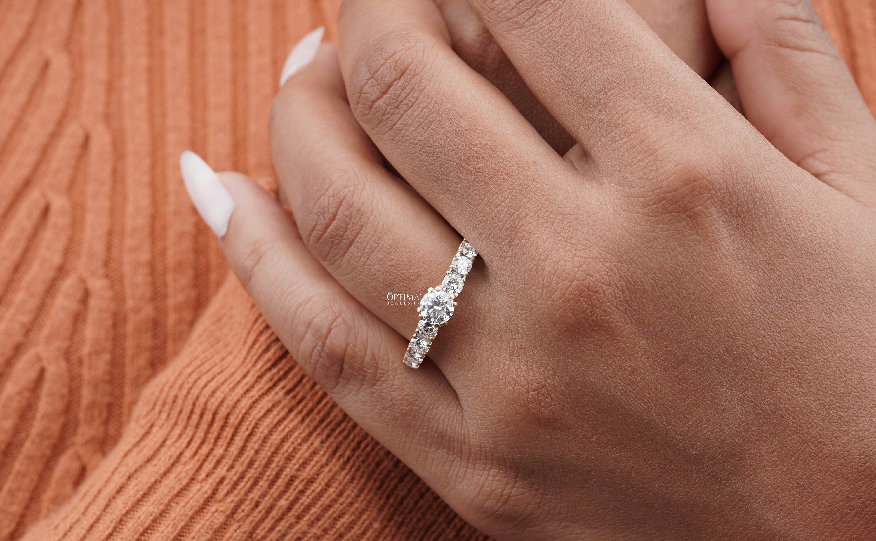 1.35 Ct Round Cut Lab Grown Diamond Ring in 14k Solid White Gold, showcasing a brilliant center stone and elegant design.