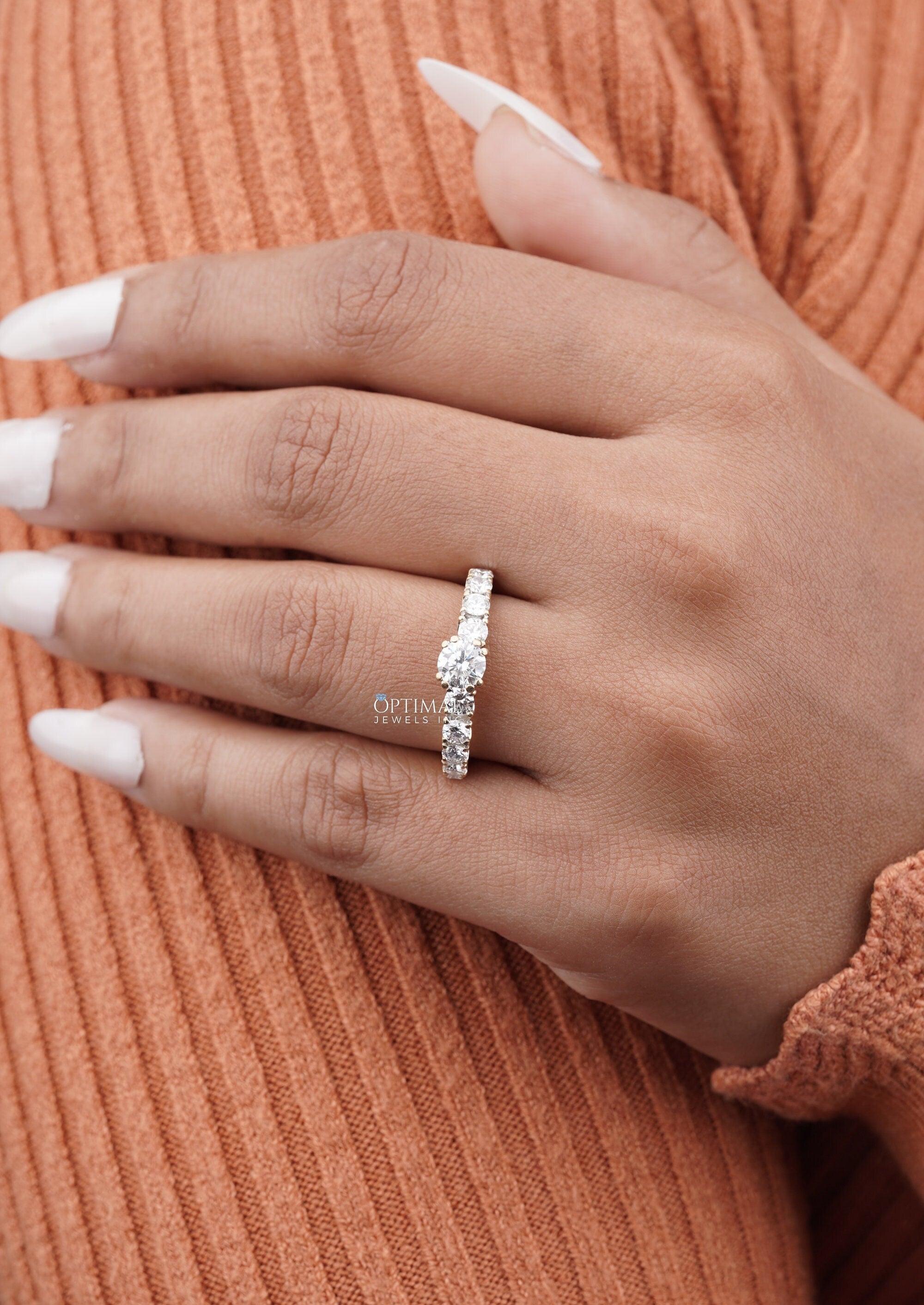 1.35 Ct Round Cut Lab Grown Diamond Ring in 14k Solid White Gold, showcasing a brilliant center stone and elegant design.