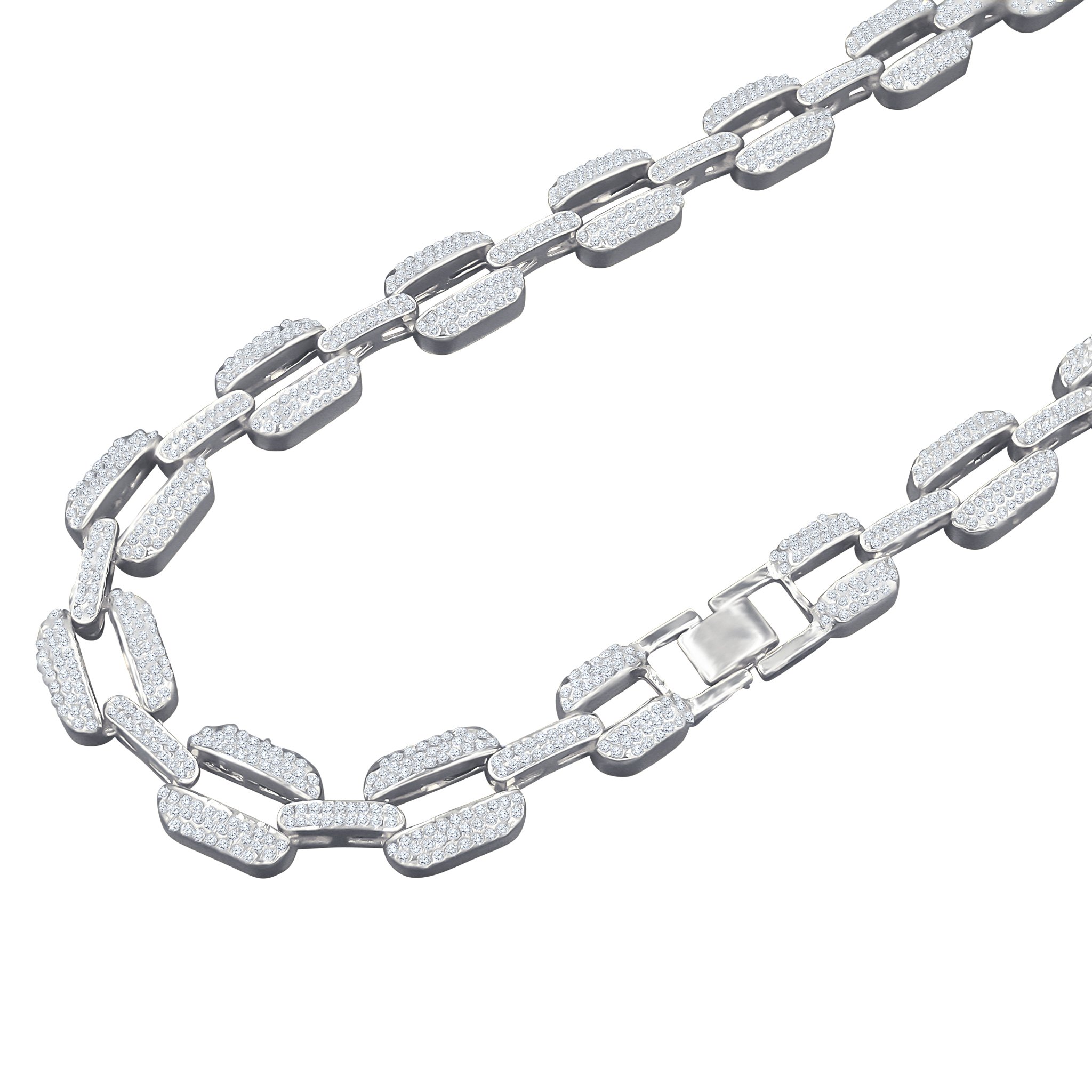 14 MM Curb Link Silver Color Solid Crystal Chain featuring intricate links and sparkling crystals, perfect for any occasion.