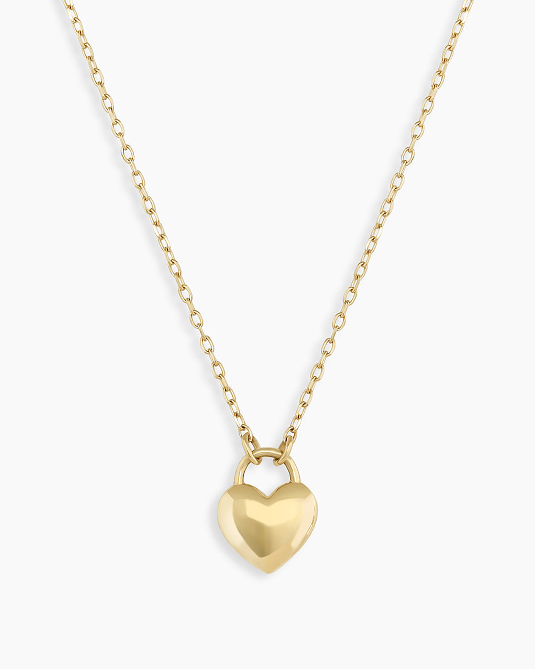 14k Gold Heart Padlock Necklace featuring a stylish heart-shaped padlock design, perfect for elegant outfits.
