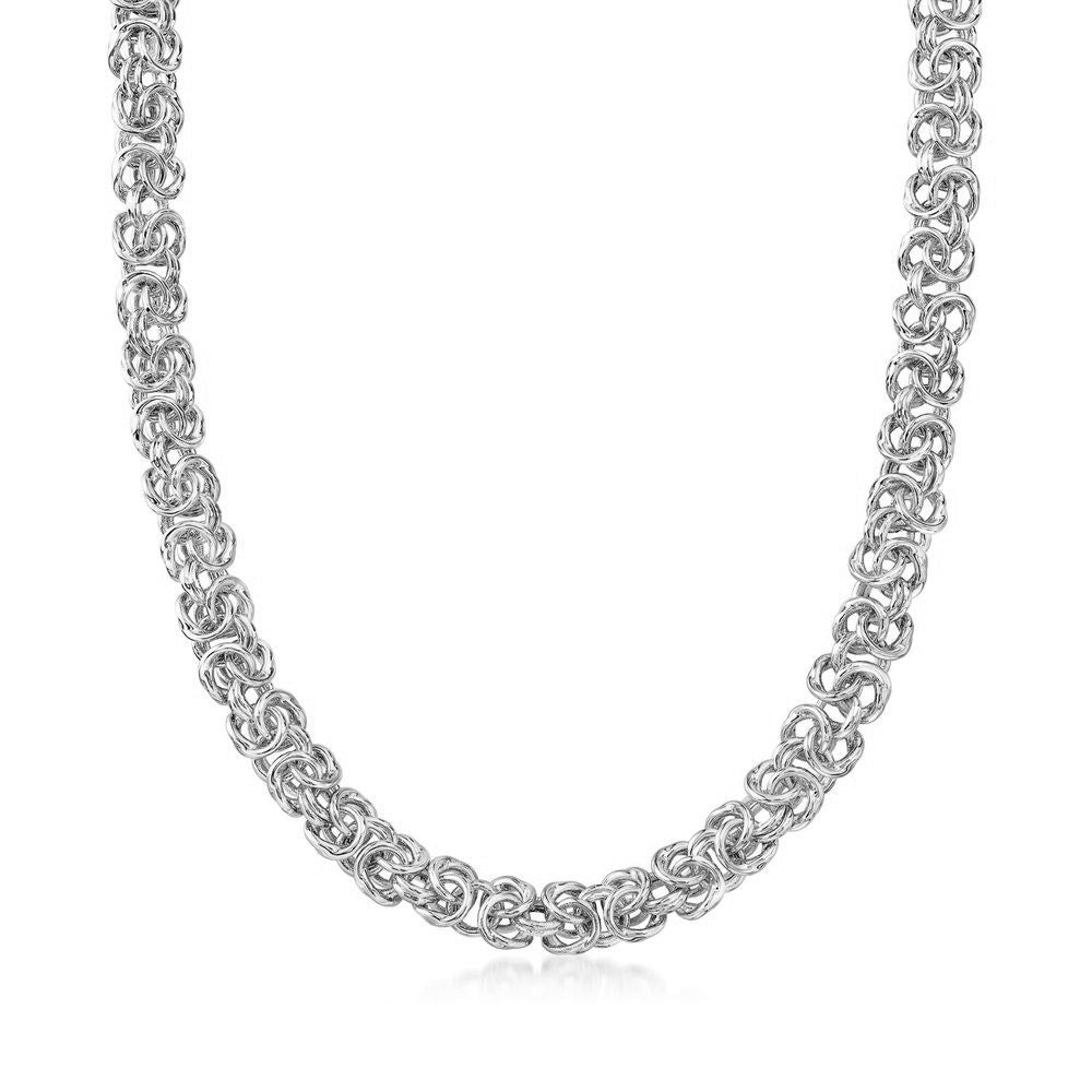14K Gold Plating Classic Byzantine Thick Cut Chain Necklace showcasing intricate links and a luxurious finish in gold and silver options.