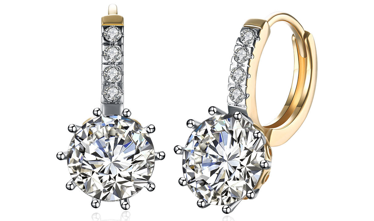 Elegant 14K Gold Plating Starburst Design Lever-back Earrings with white stones, showcasing a luxurious and stylish appearance.