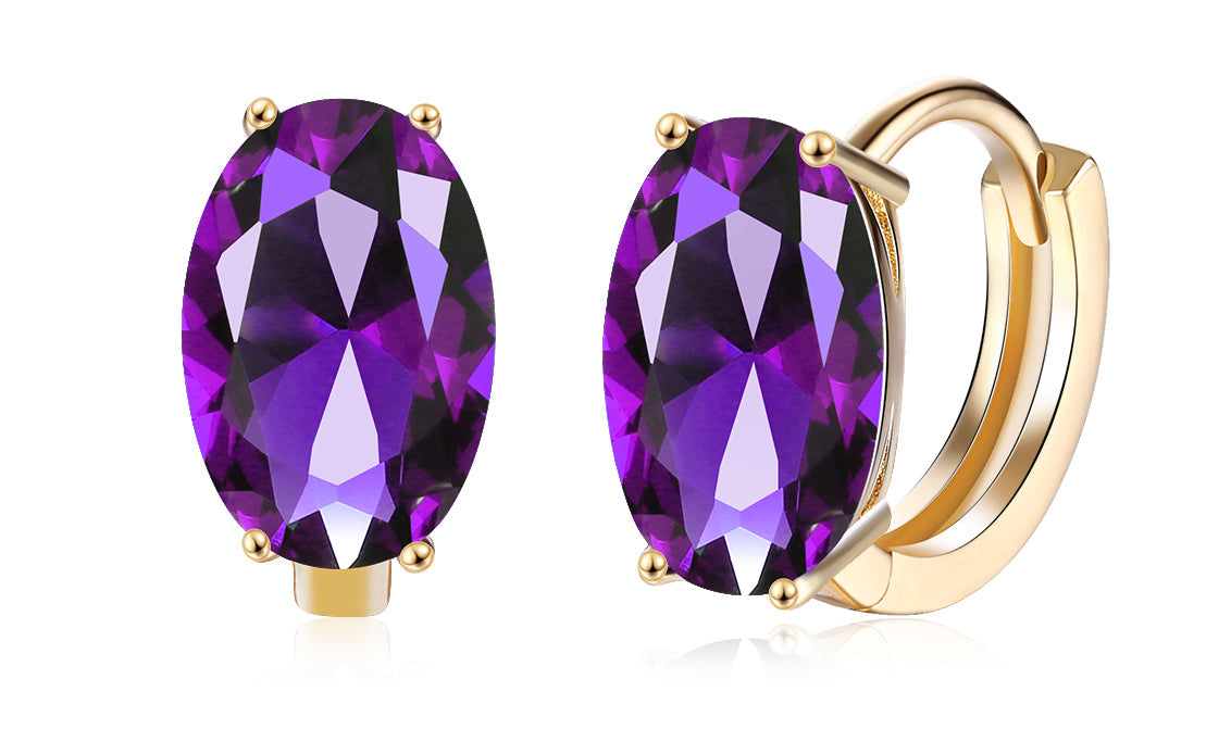 Elegant 14K Gold Plating Large Diamond Cut Clip On Earrings in purple and blue options, showcasing their luxurious design and craftsmanship.