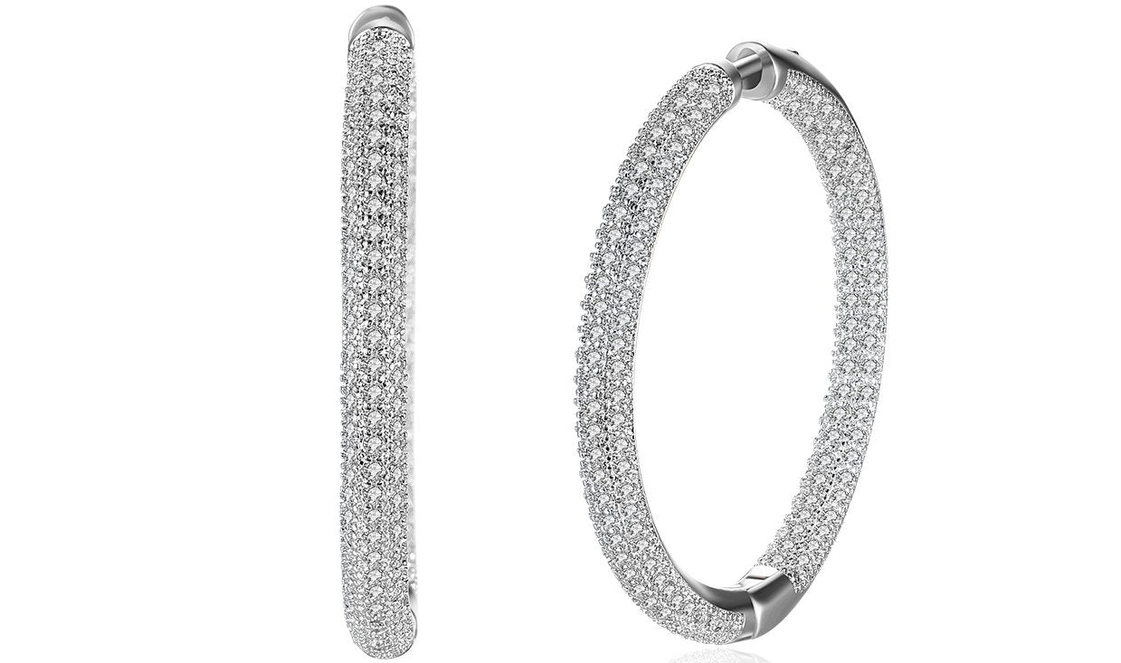 Elegant 14K Gold Plating Circular Hoop Earrings with pav'e detailing, inspired by London fashion, available in gold and white gold.