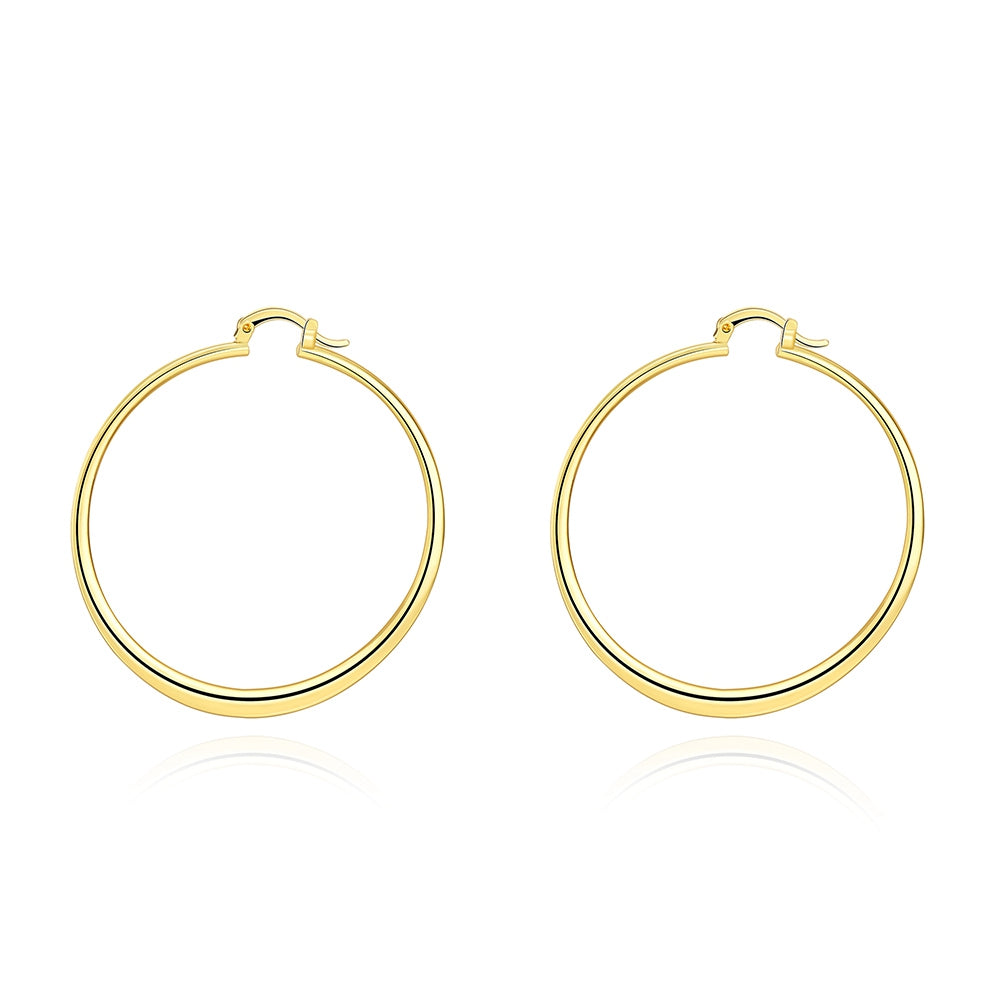 14K Gold Plating Sleek Classic Test Tube Hoop Earrings displayed elegantly, showcasing their shiny gold finish and classic hoop design.