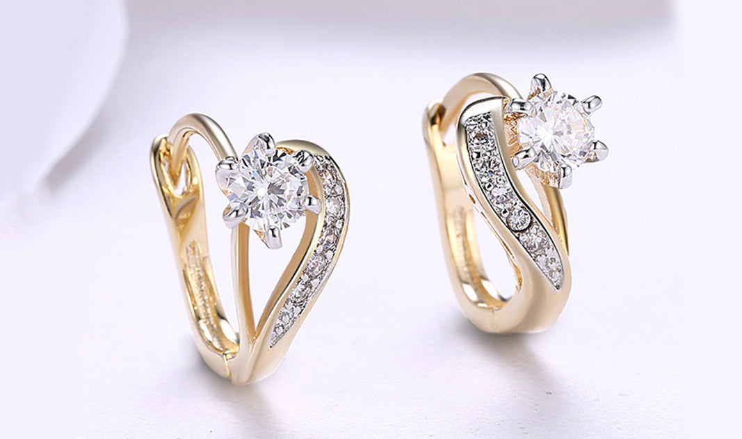 14K Gold Plating White Curved Harp Clip On Earrings showcasing elegant design and high-quality materials.