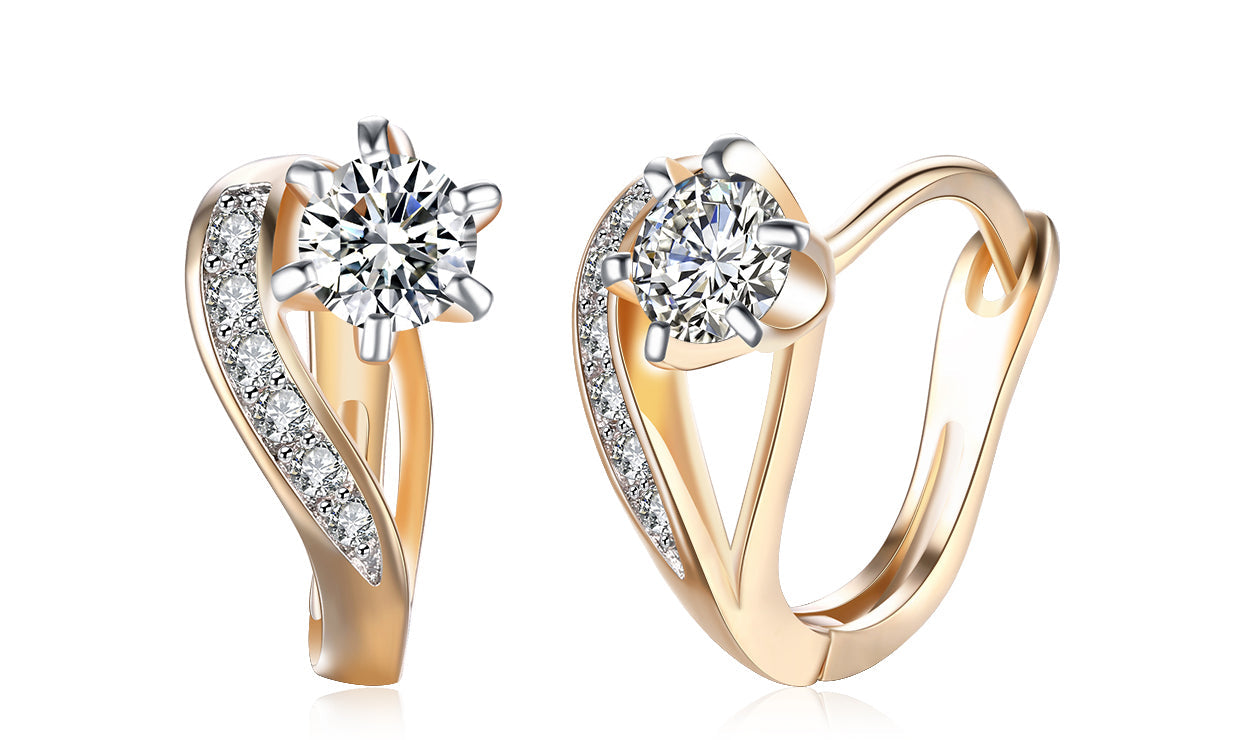 14K Gold Plating White Curved Harp Clip On Earrings showcasing elegant design and high-quality materials.