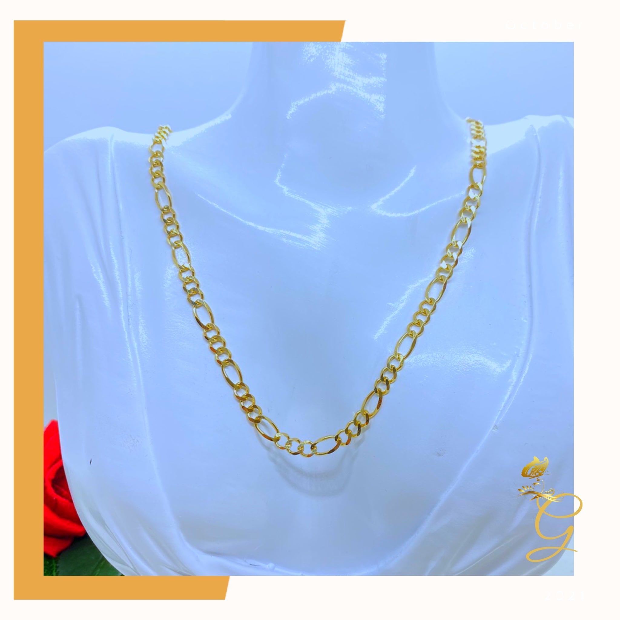 14K Real Solid Gold Figaro Chain for men, 24 inches long and 4.7MM wide, showcasing its elegant design and solid gold construction.
