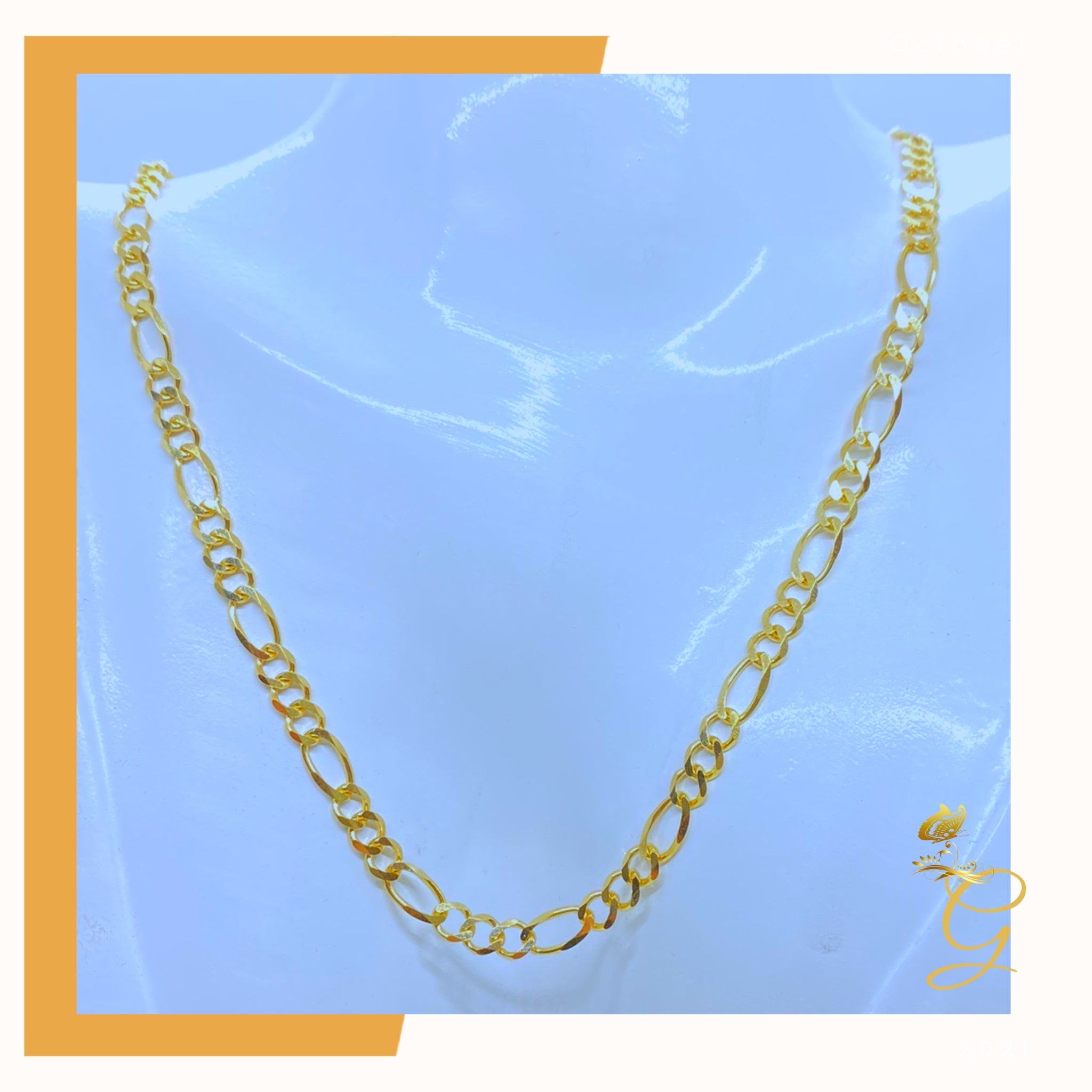 14K Real Solid Gold Figaro Chain for men, 24 inches long and 4.7MM wide, showcasing its elegant design and solid gold construction.