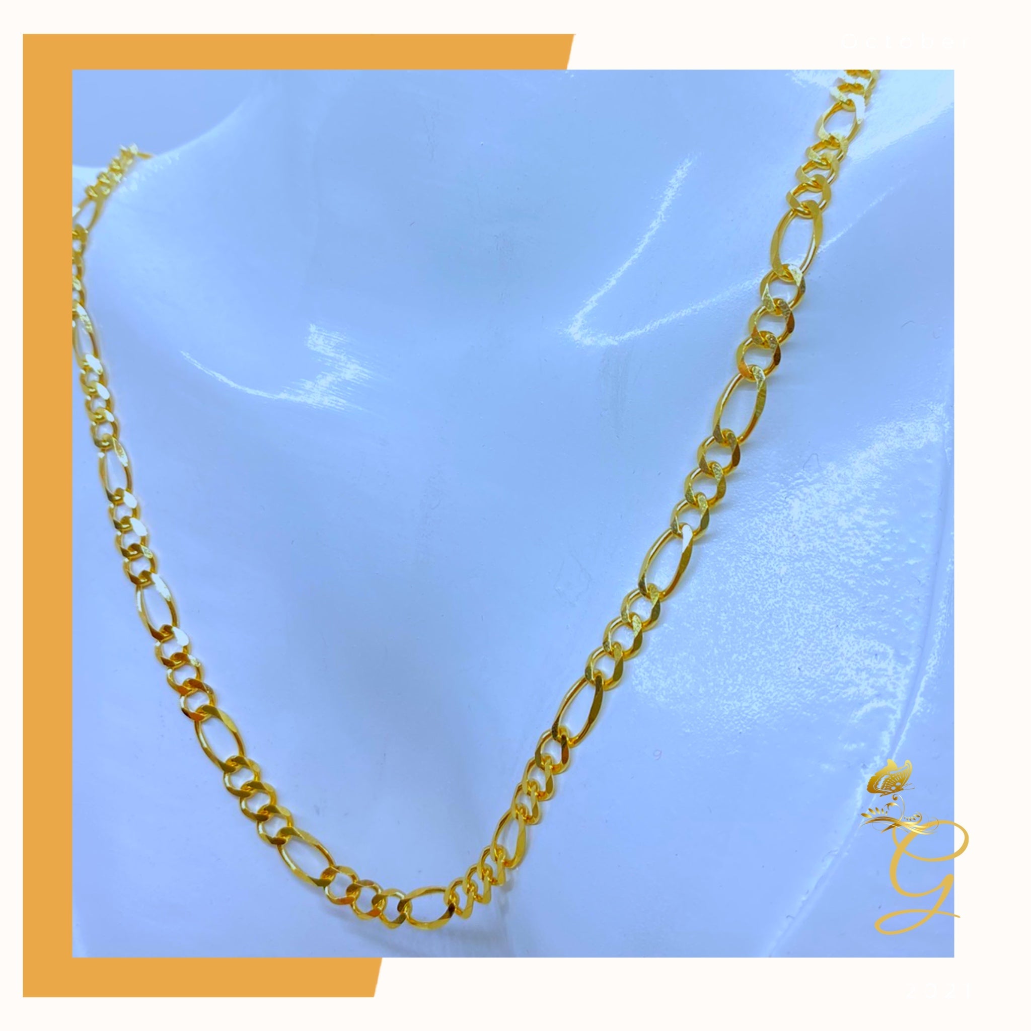 14K Real Solid Gold Figaro Chain for men, 24 inches long and 4.7MM wide, showcasing its elegant design and solid gold construction.