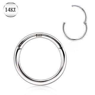 14Kt. White Gold Seamless Clicker Ring with a smooth finish and hinged design, suitable for various piercings.