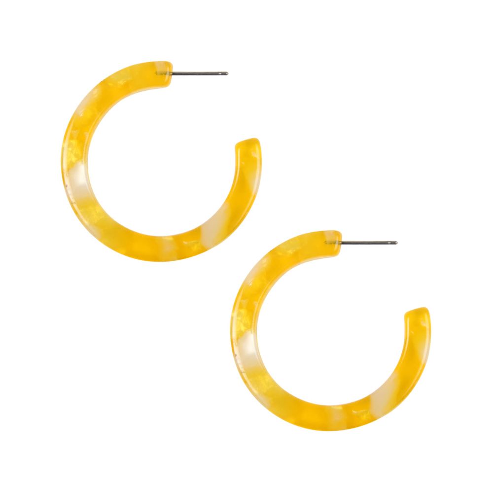 A pair of 1.5-inch colorful post hoop resin earrings in various vibrant colors, showcasing their lightweight and stylish design.