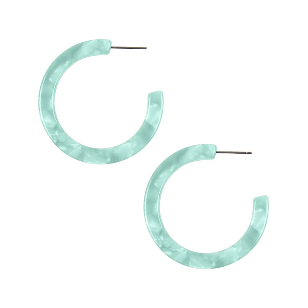 A pair of 1.5-inch colorful post hoop resin earrings in various vibrant colors, showcasing their lightweight and stylish design.