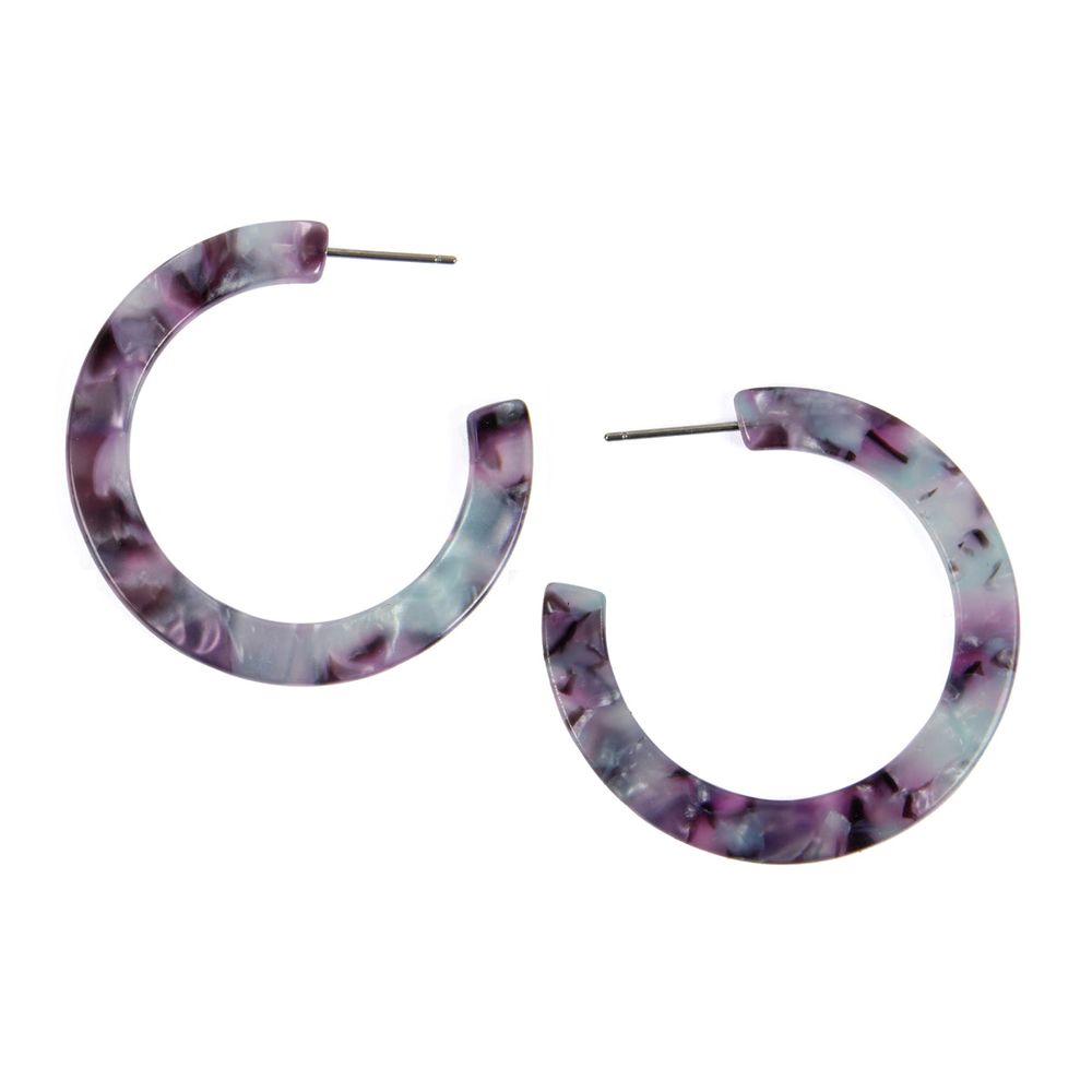 A pair of 1.5-inch colorful post hoop resin earrings in various vibrant colors, showcasing their lightweight and stylish design.