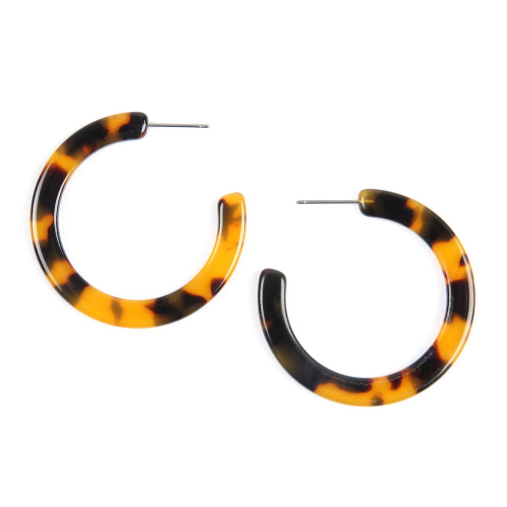 A pair of 1.5-inch colorful post hoop resin earrings in various vibrant colors, showcasing their lightweight and stylish design.