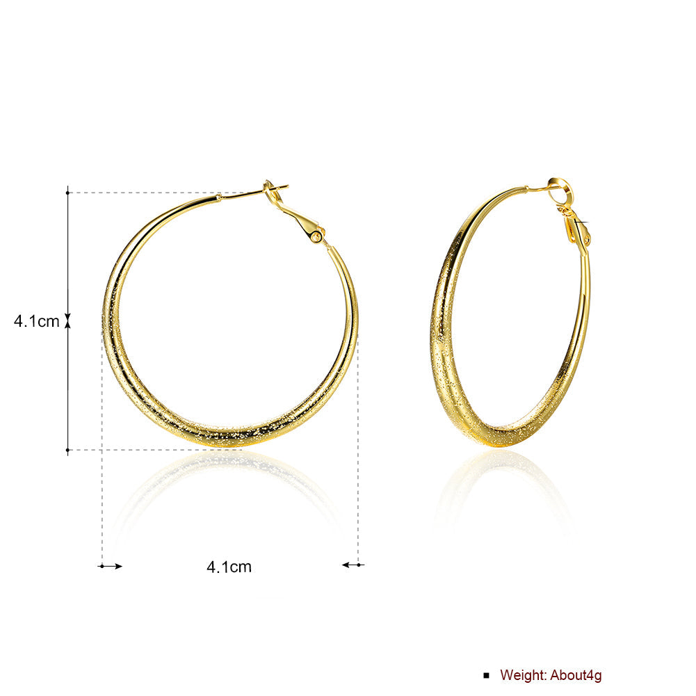 Elegant 1.6-inch round hoop earrings in 18K gold plating, showcasing a shiny finish and lightweight design, perfect for any occasion.