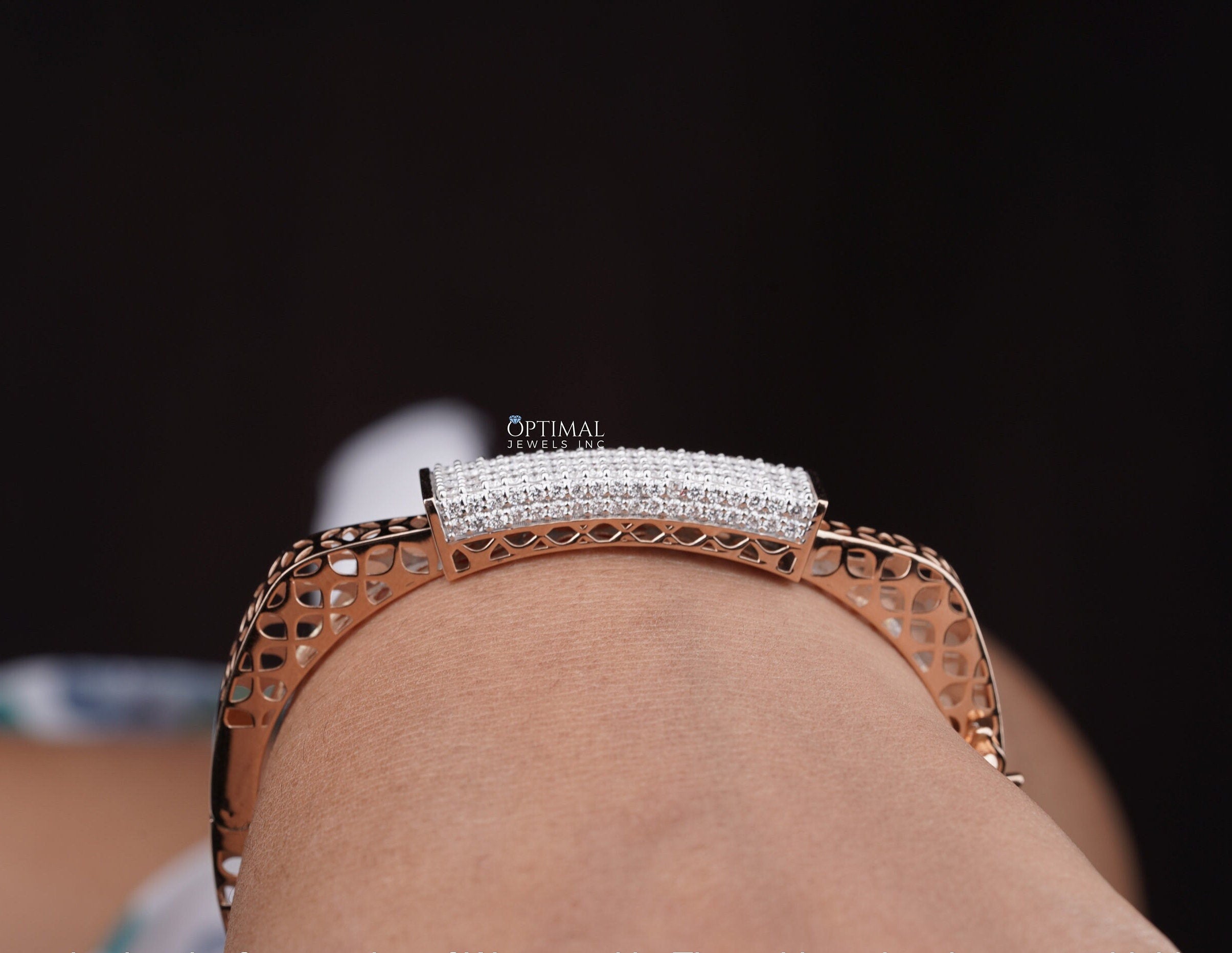 1.75 CTW Cuban Link Lab-Grown Diamond Bracelet featuring pave-set round diamonds in a rose gold band, ideal for bridal gifts.