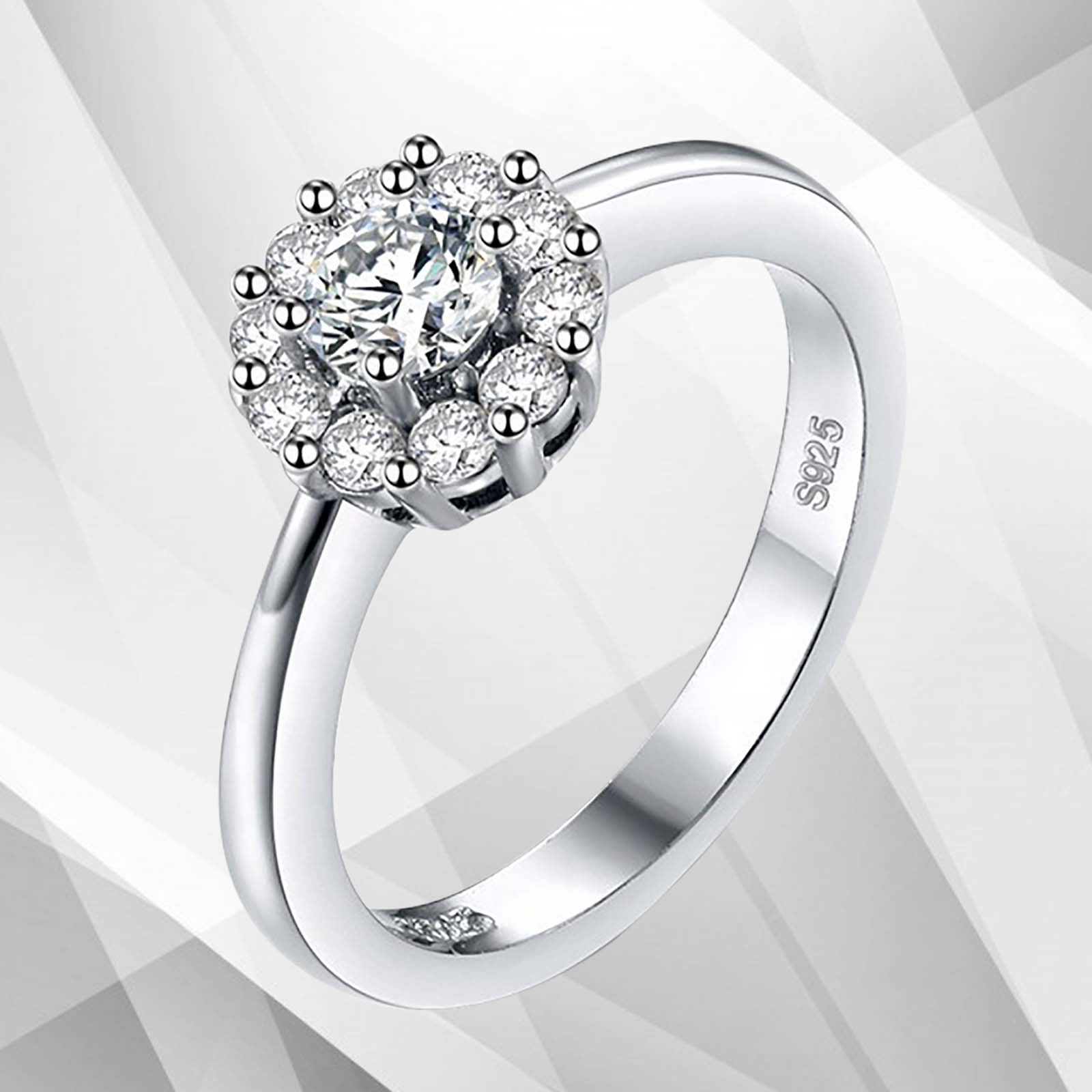1.7Ct Round-Cut CZ Diamonds Halo Engagement Ring in 18K White Gold, showcasing a cushion halo pave setting with 11 sparkling diamonds.