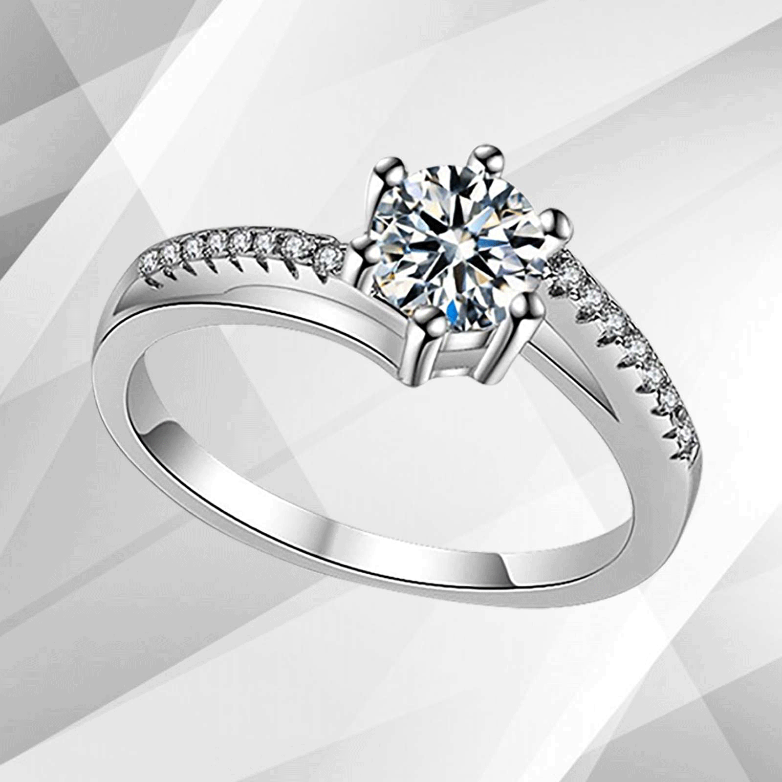 1.80Ct Round-Cut 15 Diamonds Solitaire Engagement Ring in 18K White Gold, showcasing its elegant design and sparkling diamonds.