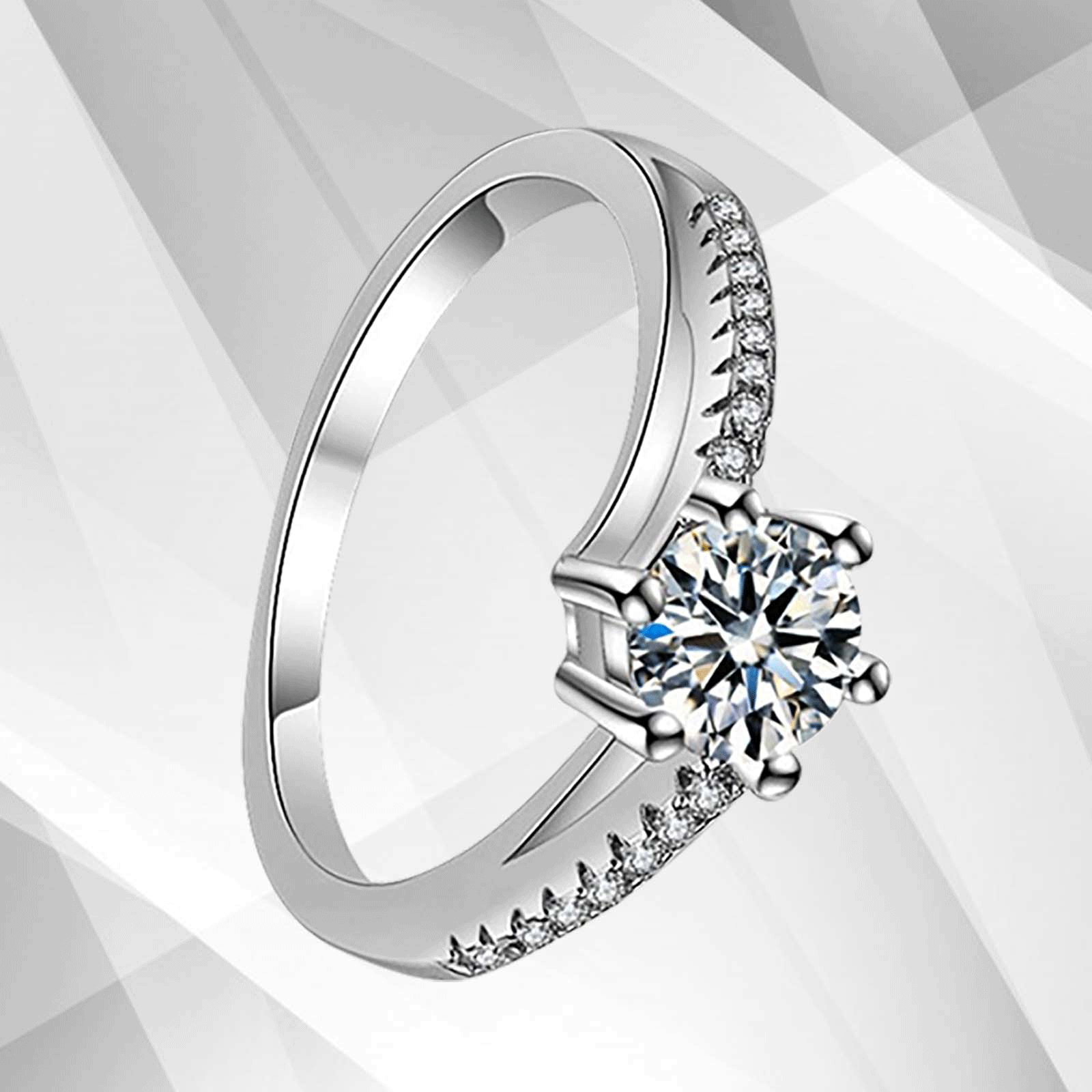 1.80Ct Round-Cut 15 Diamonds Solitaire Engagement Ring in 18K White Gold, showcasing its elegant design and sparkling diamonds.