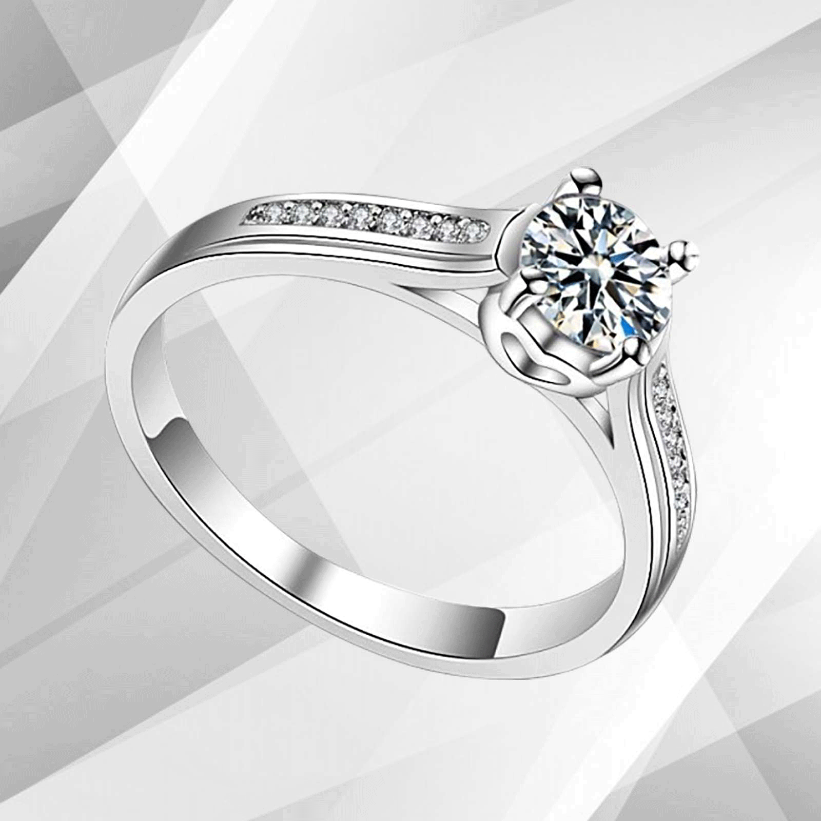 1.80Ct Round-Cut 17 Diamonds Solitaire Engagement Ring in 18K White Gold, showcasing its elegant design and sparkling diamonds.