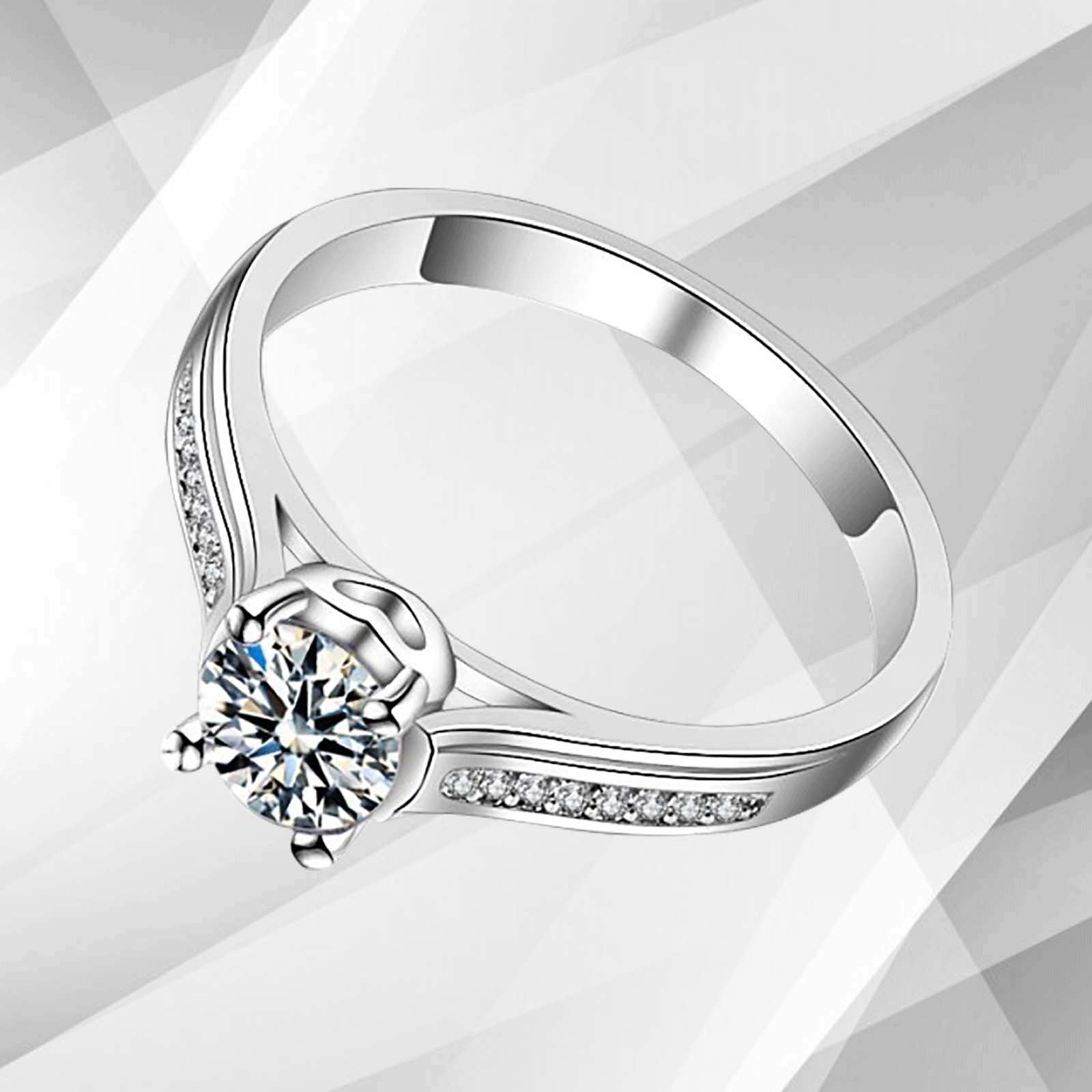 1.80Ct Round-Cut 17 Diamonds Solitaire Engagement Ring in 18K White Gold, showcasing its elegant design and sparkling diamonds.