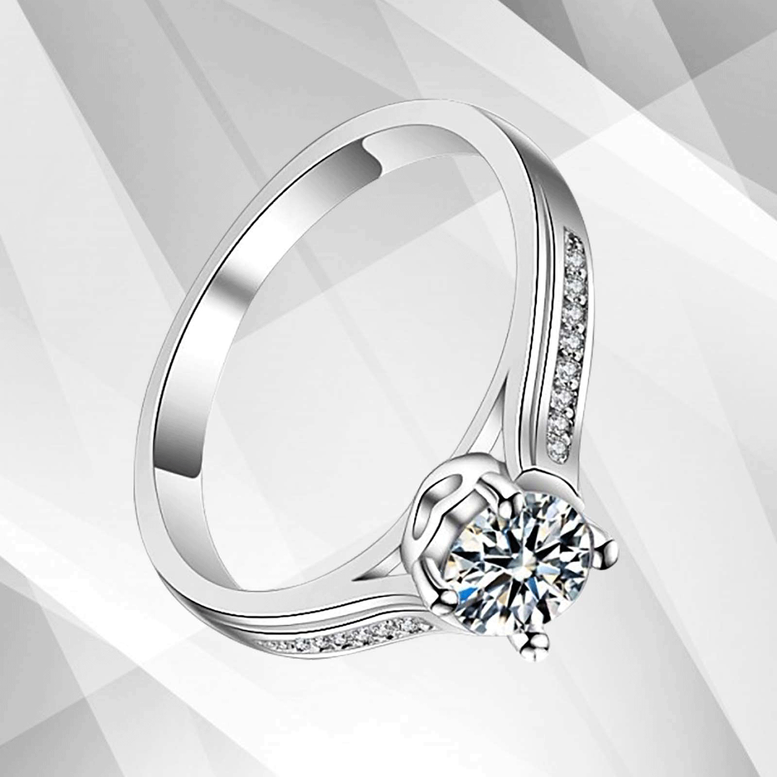 1.80Ct Round-Cut 17 Diamonds Solitaire Engagement Ring in 18K White Gold, showcasing its elegant design and sparkling diamonds.