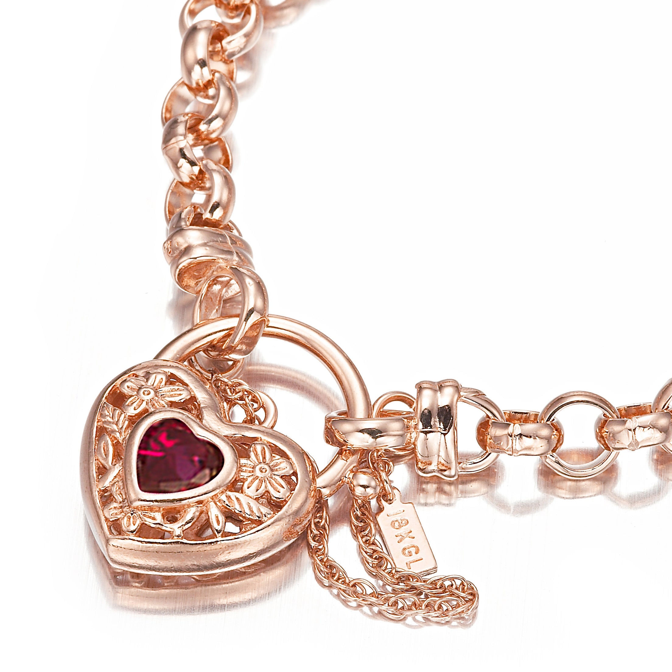 18ct Heavy Rose Gold Plated 6mm Belcher Chain Bracelet featuring a filigree locket, showcasing its elegant design and luxurious finish.