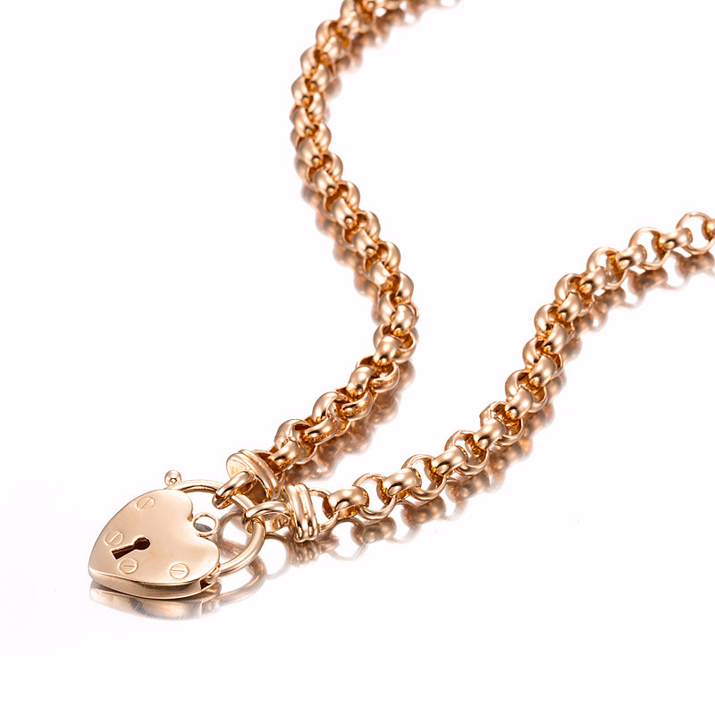 18ct Heavy Rose Gold Plated 6mm Belcher Chain Necklace with a plain locket, showcasing its elegant design and quality craftsmanship.