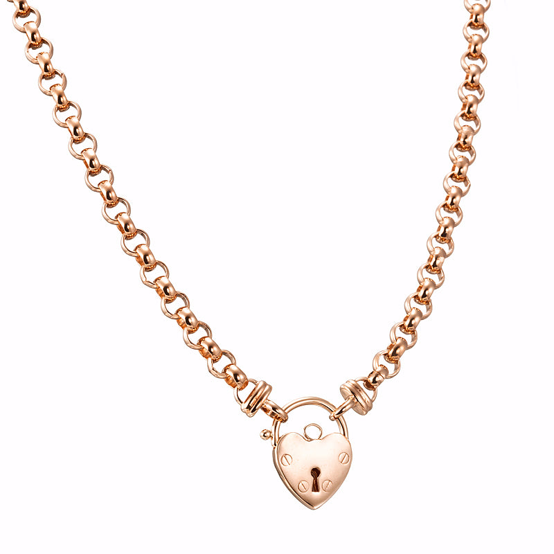 18ct Heavy Rose Gold Plated 6mm Belcher Chain Necklace with a plain locket, showcasing its elegant design and quality craftsmanship.