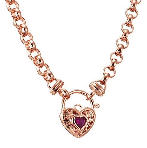 18ct Heavy Rose Gold Plated 6mm Belcher Chain Necklace featuring a filigree locket with a simulated diamond, elegantly displayed.