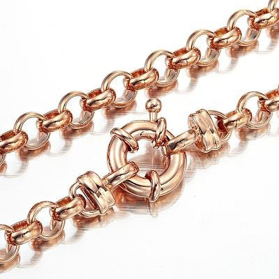 18ct Heavy Rose Gold Plated Belcher Chain Necklace with Bolt Clasp, showcasing a thick chain design and secure clasp.