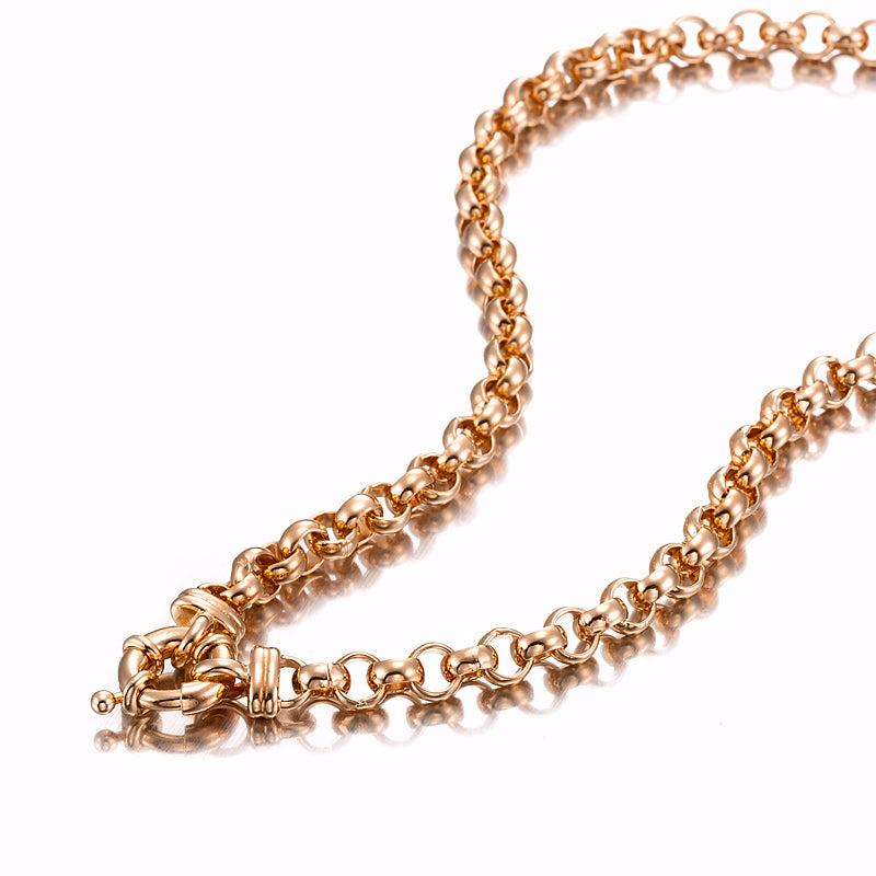 18ct Heavy Rose Gold Plated Belcher Chain Necklace with Bolt Clasp, showcasing a thick chain design and secure clasp.