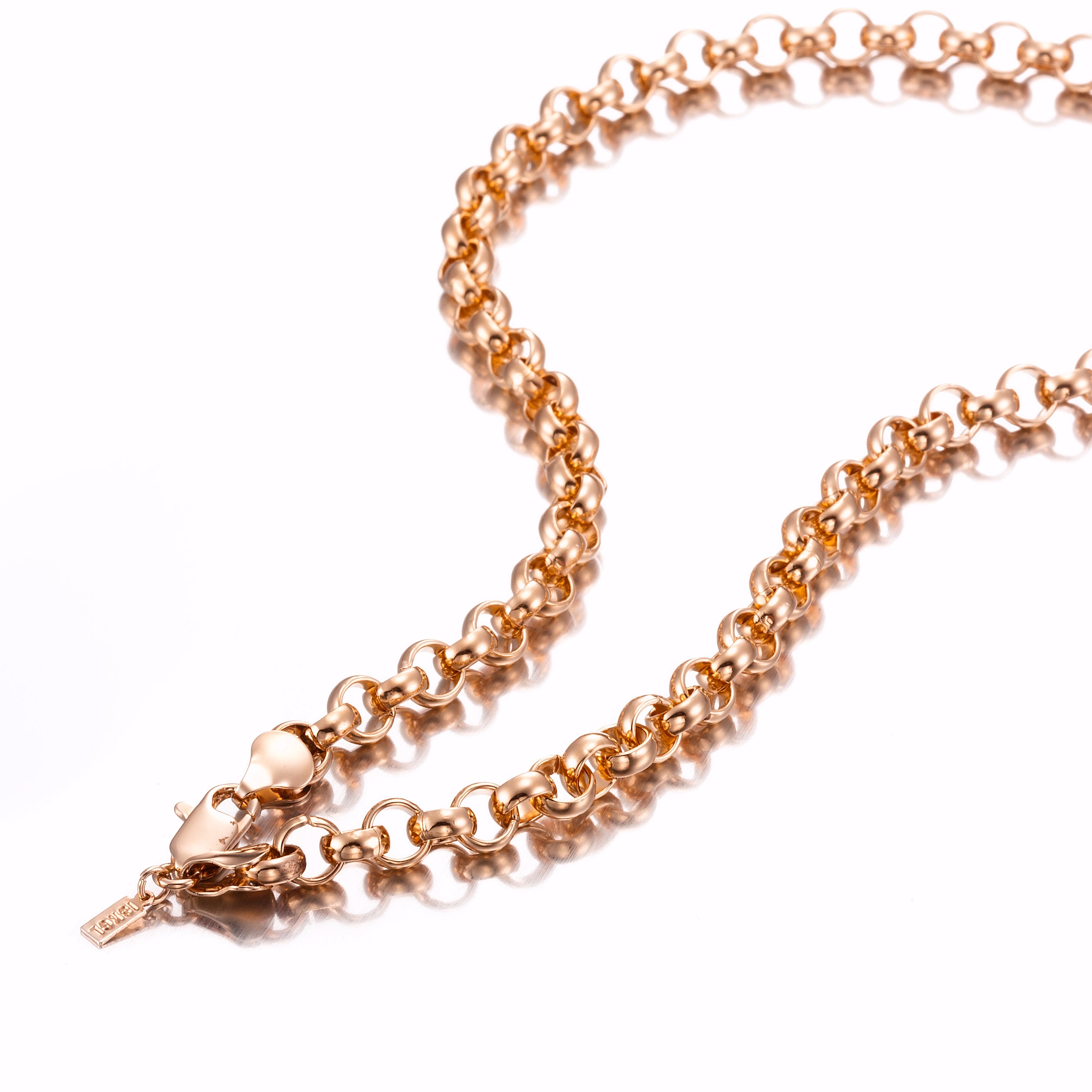 18ct Heavy Rose Gold Plated Belcher Chain Necklace with Lobster Clasp, showcasing its elegant design and secure closure.