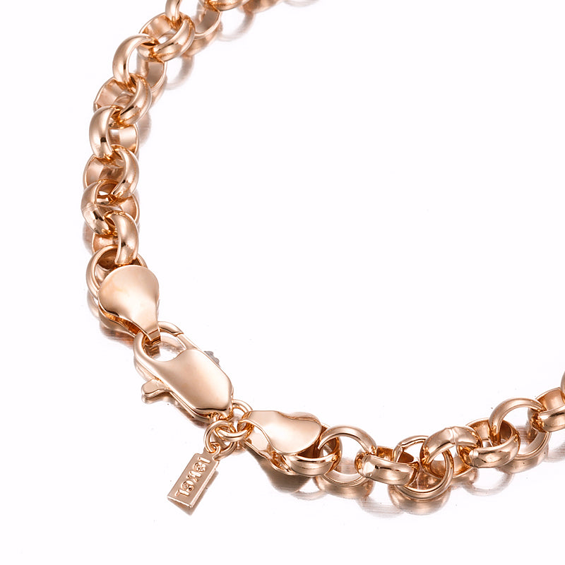 18ct Heavy Rose Gold Plated Belcher Chain Bracelet with Lobster Clasp, showcasing its elegant design and secure closure.