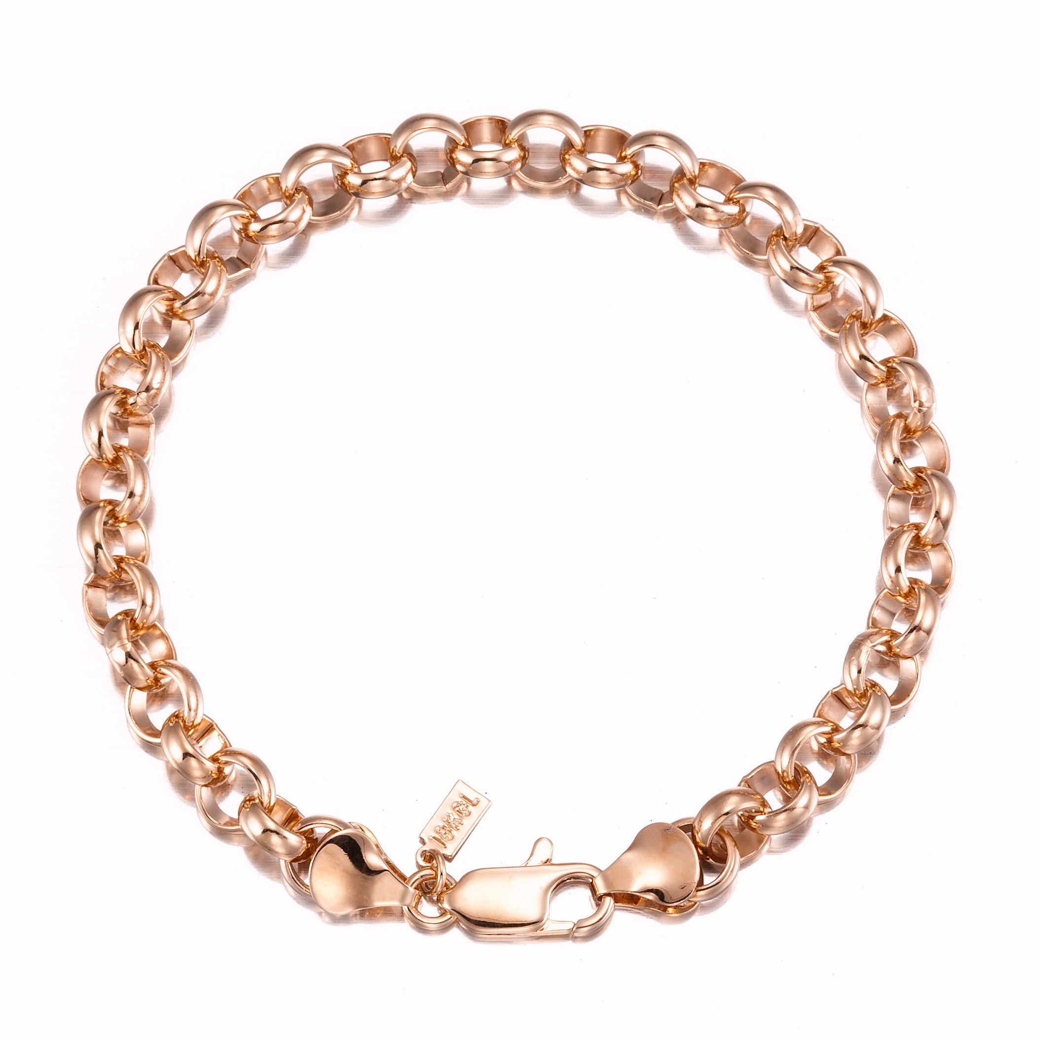 18ct Heavy Rose Gold Plated Belcher Chain Bracelet with Lobster Clasp, showcasing its elegant design and secure closure.