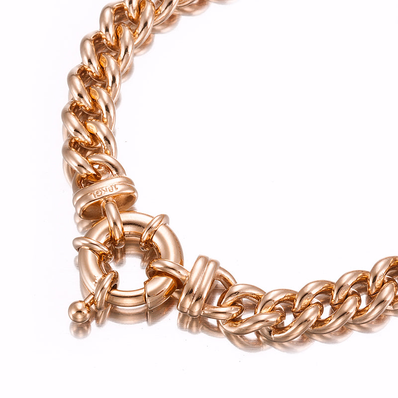 18ct Heavy Rose Gold Plated Euro Chain Bracelet with Bolt Clasp, showcasing its elegant design and secure closure.